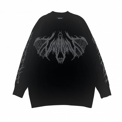 Skeletal Print Gothic Black Sweater Wing with