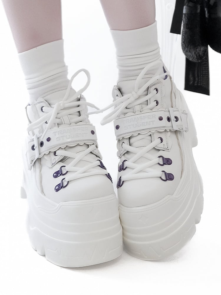 Design Buckle Lace-up Punk Platforms White Strap - Closure