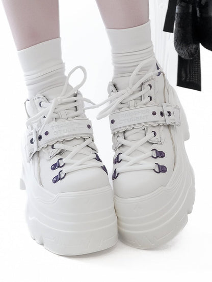 Design Buckle Lace-up Punk Platforms White Strap - Closure