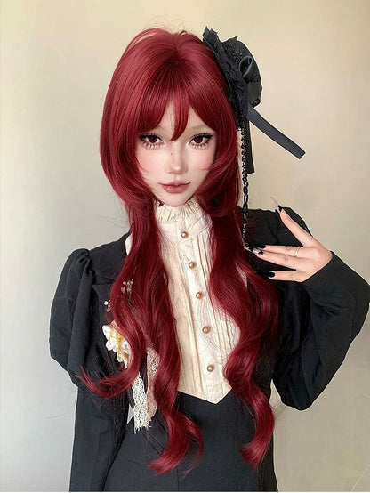 Red 72cm Roman Curly Air Bang Wig - YSHXS