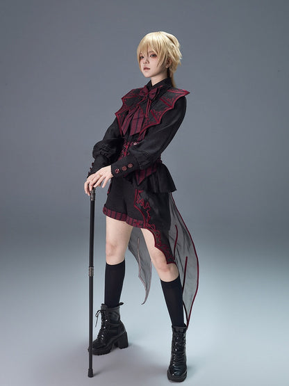 Red & Black Jacquard Heart Striped Overall Shorts - Unknown Star