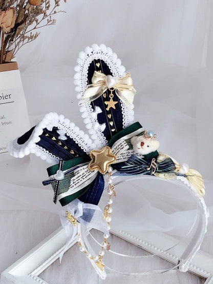 ビーズ付きバニースター グリーン/ブラックピンク ぬいぐるみクマと装飾耳 KCチャーム