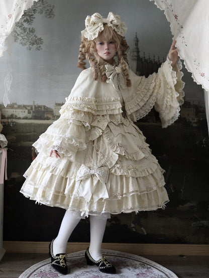 Under Bell Sleeves Style Set Lolita Full Sweet Bust Blouse + Beige - Cape Dress JSK Doll