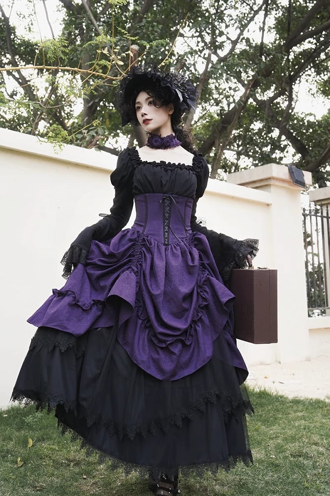 Waist Drawstring Purple Bust Gothic Boned Skirt High Lolita Under