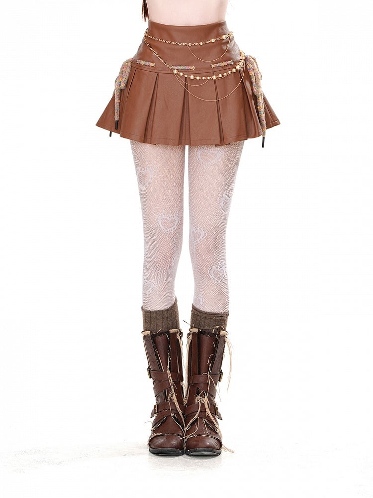 Brauner Minirock mit hoher Taille und Kellerfalten