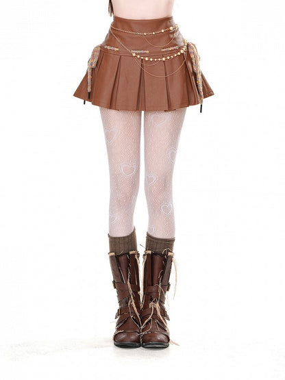 Brauner Minirock mit hoher Taille und Kellerfalten