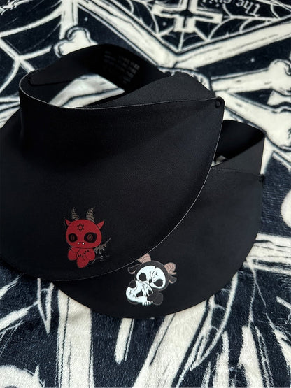 Red Hat Gothic Black Devil Print With Sun Protection