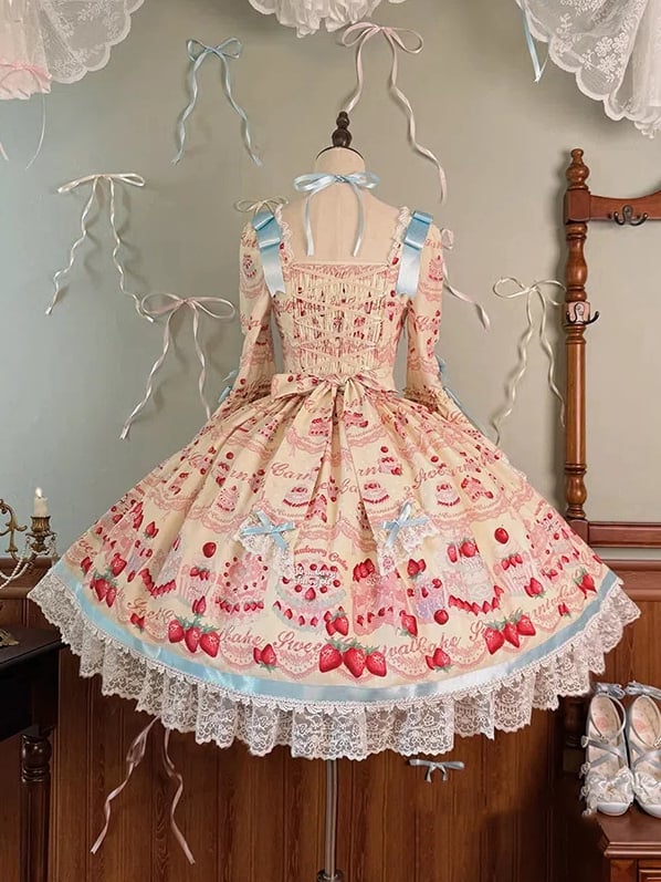 Stück Lange Glocke Ein Gelbes Kleid Mit Süßen Erdbeerärmeln Lolita Kuchendruck