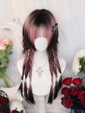Pink and Brown Ombre Under Bust Length 60CM Straight Wig with Air Bangs