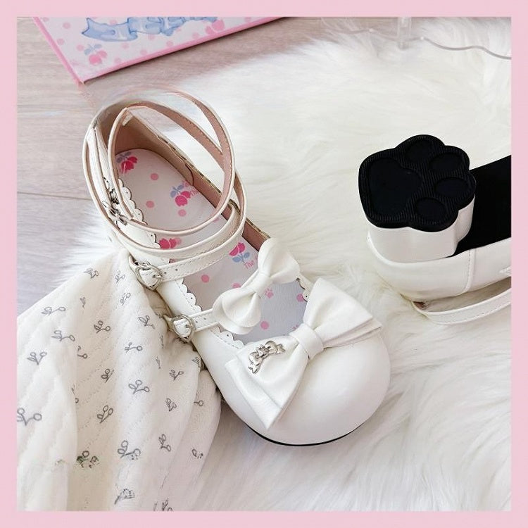 in Mid-heel Shoes with Leather White PU Lolita Bow Decor