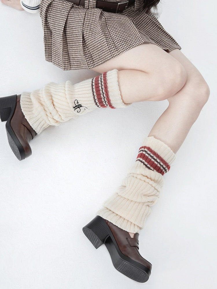 Leg Knitted Pattern Warmers Letter Beige