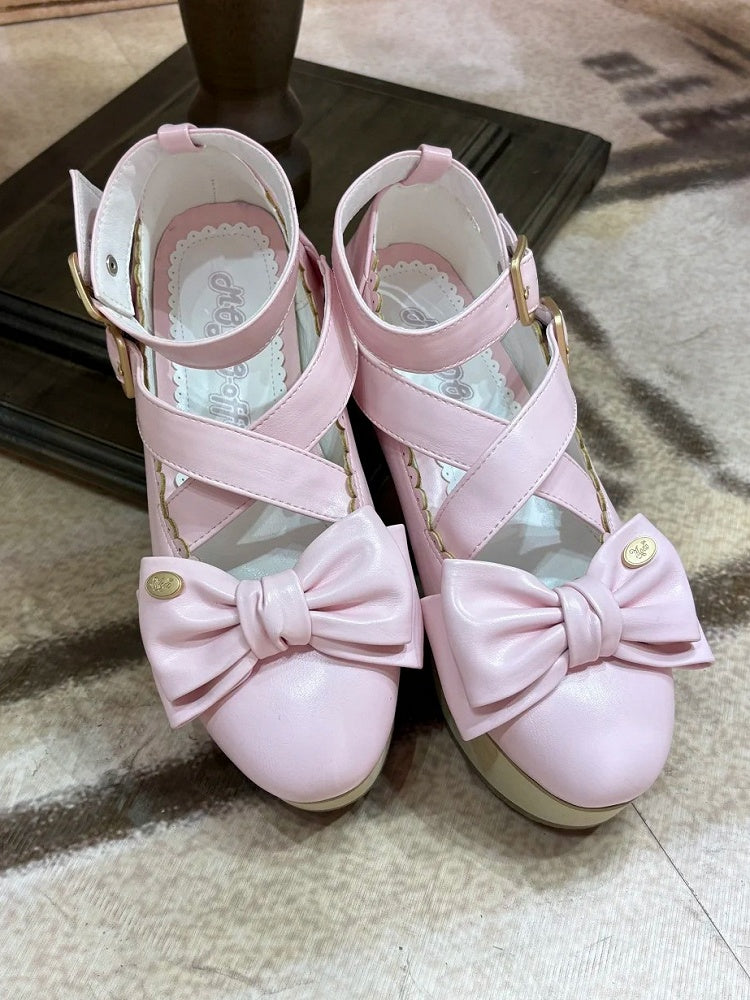 with Leather PU Sweet Pink Platforms Lolita