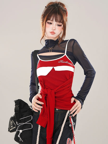 Red/Navy Blue Bold Tie Accent Cami Top