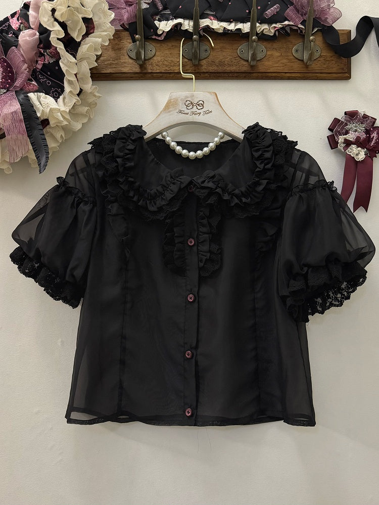 Gray/Pink Sweet Short Puff Sleeve Lolita Blouse