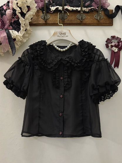Gray/Pink Sweet Short Puff Sleeve Lolita Blouse