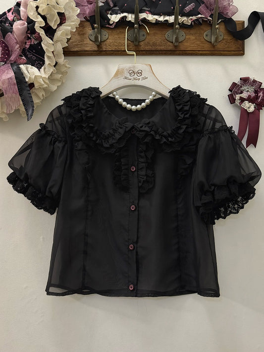 Gray/Pink Sweet Short Puff Sleeve Lolita Blouse