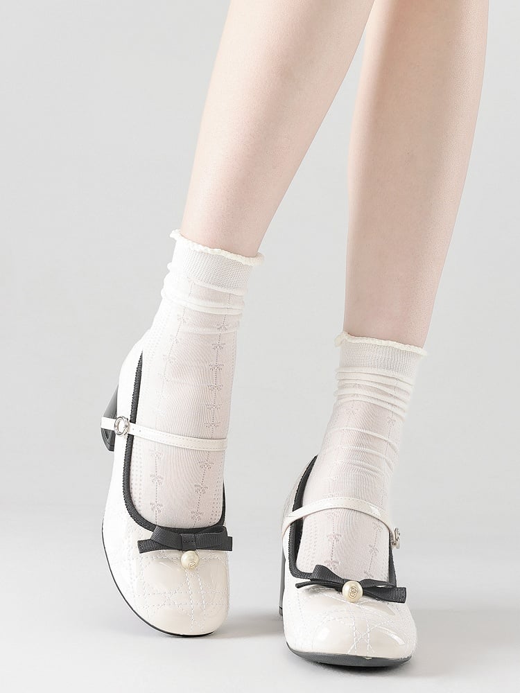 Socks Heart/Bow Options White Patterns 3 with