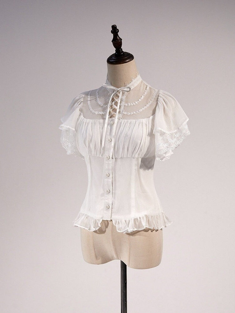 Elegant Summer Layered Ruffle Lace Blouse - Tan Tuan