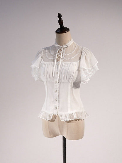 Elegant Summer Layered Ruffle Lace Blouse - Tan Tuan