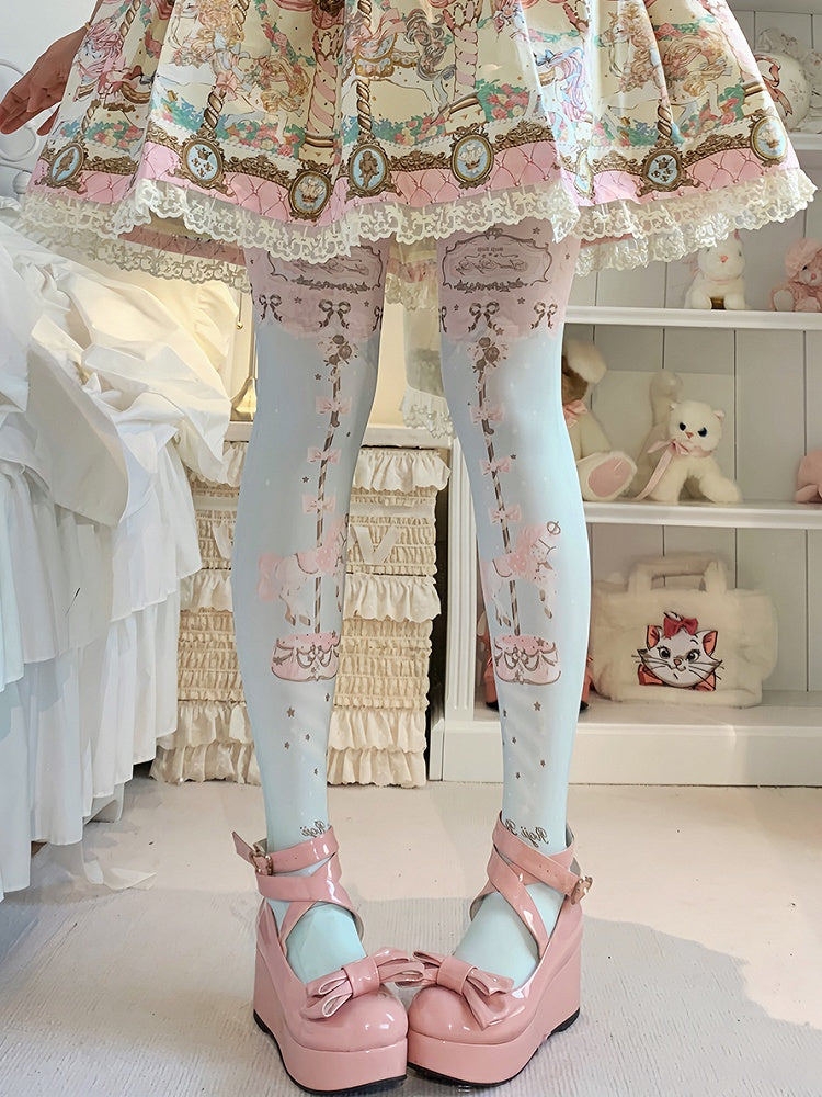 Süße Lolita-Strumpfhose mit Karussell-Print