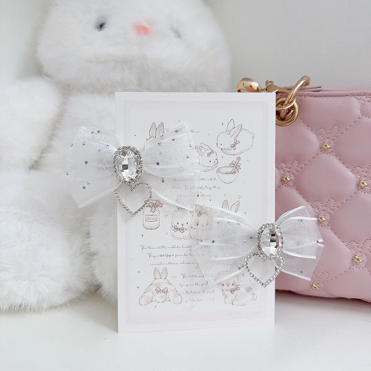 Twin Lolita 5-Colors Hairclips Tails Jirai Rhinestone Decor Bow with Kei