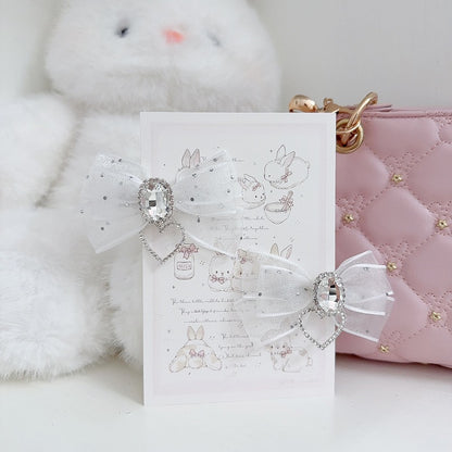 Twin Lolita 5-Colors Hairclips Tails Jirai Rhinestone Decor Bow with Kei