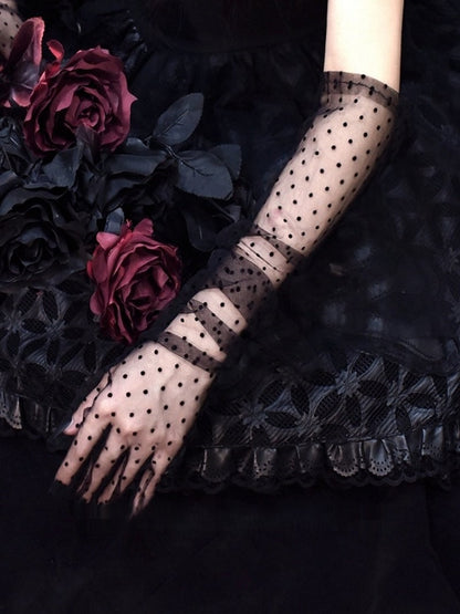 Long Black/White Lace Gloves Dot