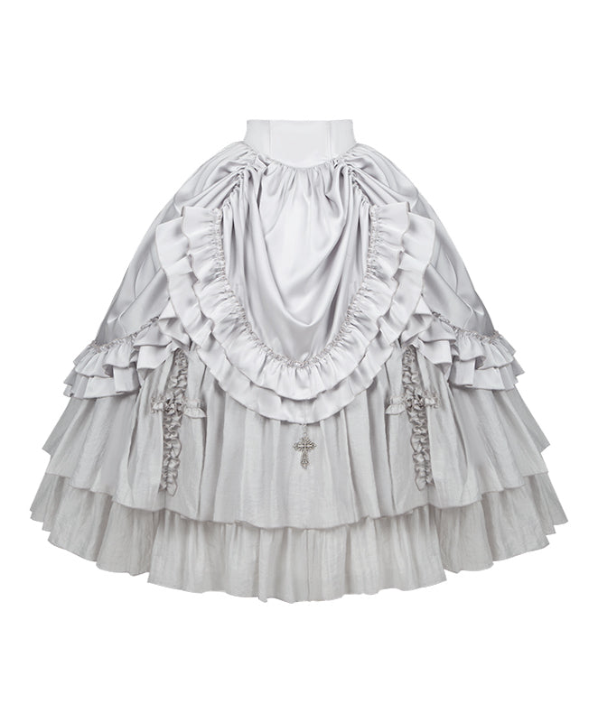 Boned with Design Gothic Silver Drawstring and Waist Cross Lolita Skirt Charm