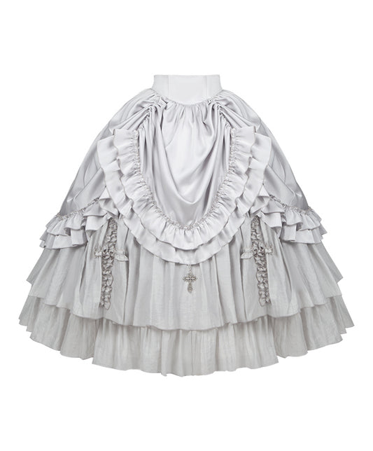 Boned with Design Gothic Silver Drawstring and Waist Cross Lolita Skirt Charm