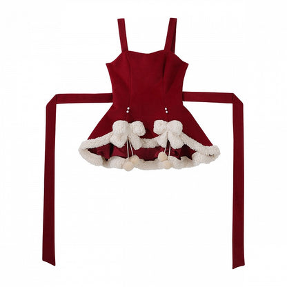 Ears Red Knitted Cape Skirt JSK - Sweet Lolita Dress Winter + Bunny Set Bear-Themed Top Short White