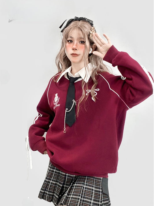 Weinrotes Sweatshirt im Preppy-Stil zum Überziehen