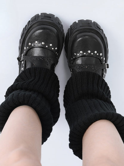 Black Platform Heels Block - High Straps Buckle Punk