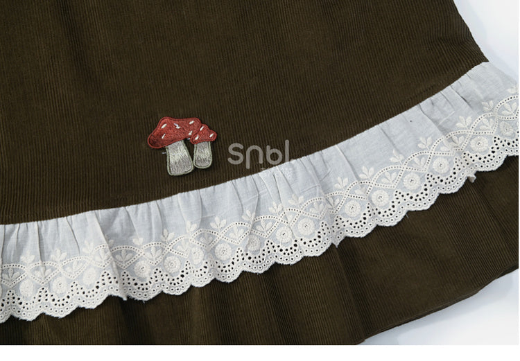 Green Mori Kei Bowknot Details Corduroy Overall Dress