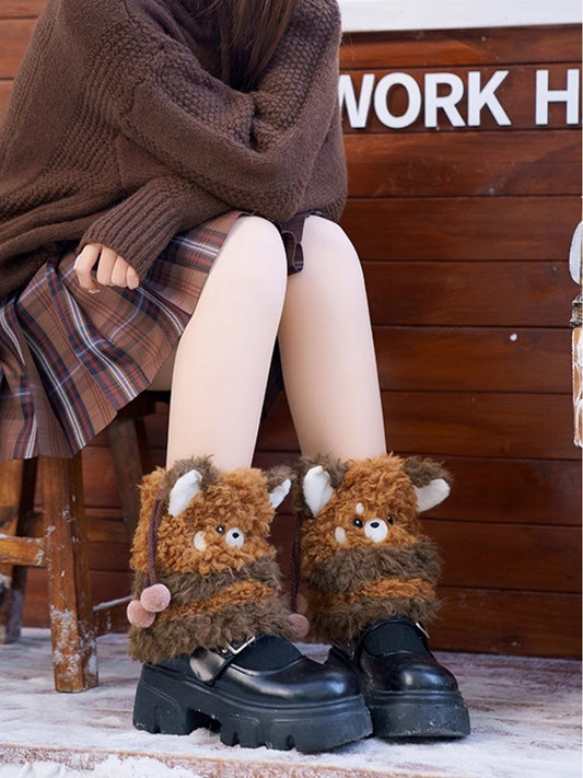 Leg Brown Pompon With Red Panda Plush Warmers