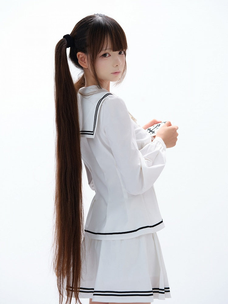 White Pleated Skirt in Ryousangata Style - Ekomi