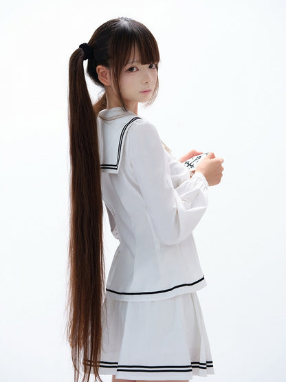 White Pleated Skirt in Ryousangata Style - Ekomi