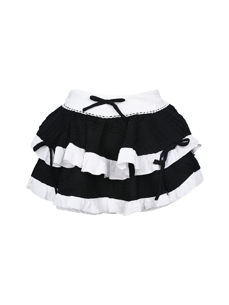 Black Tiered Accents with Bow White Skirt