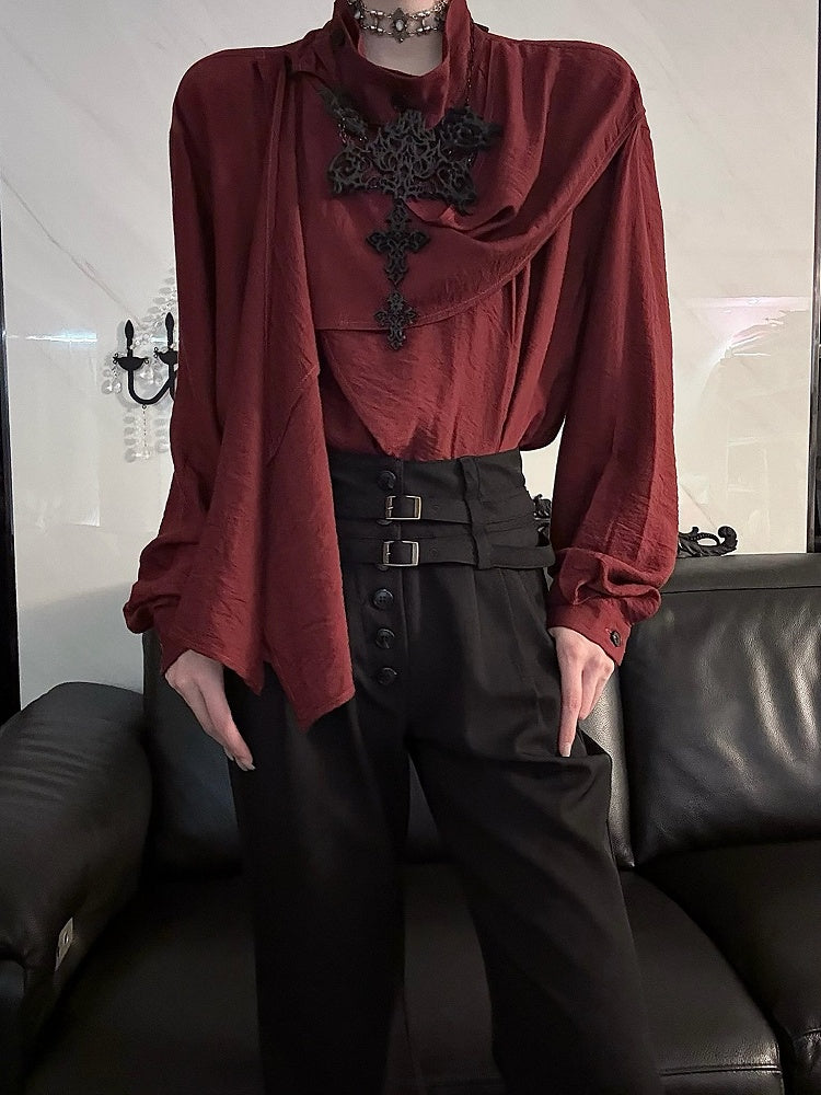 Ouji Spring - Red and Scarf Lolita Elegant Sleeve for Summer Long Wine Neckline Top
