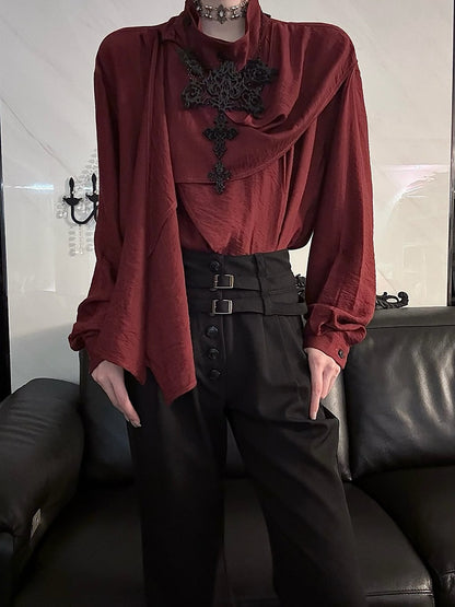 Ouji Spring - Red and Scarf Lolita Elegant Sleeve for Summer Long Wine Neckline Top