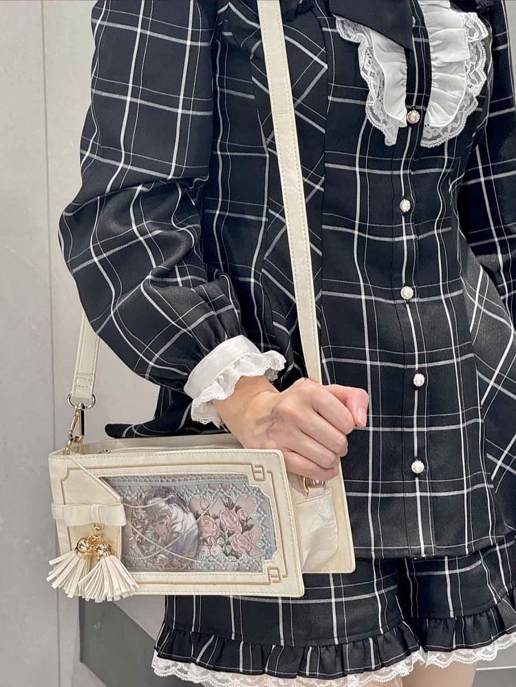 Muster Blumenstil Tasche Schleife Ita Cheongsam mit Akzent PU Fransen Weiß