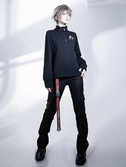 カーゴフューチャリスティックバックルストラップロリータテックウェア王子パンツブラック