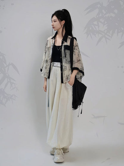Beige Tencel Lantern Pants with Simple Basic Design - Feng Hua Gui Guo Ling