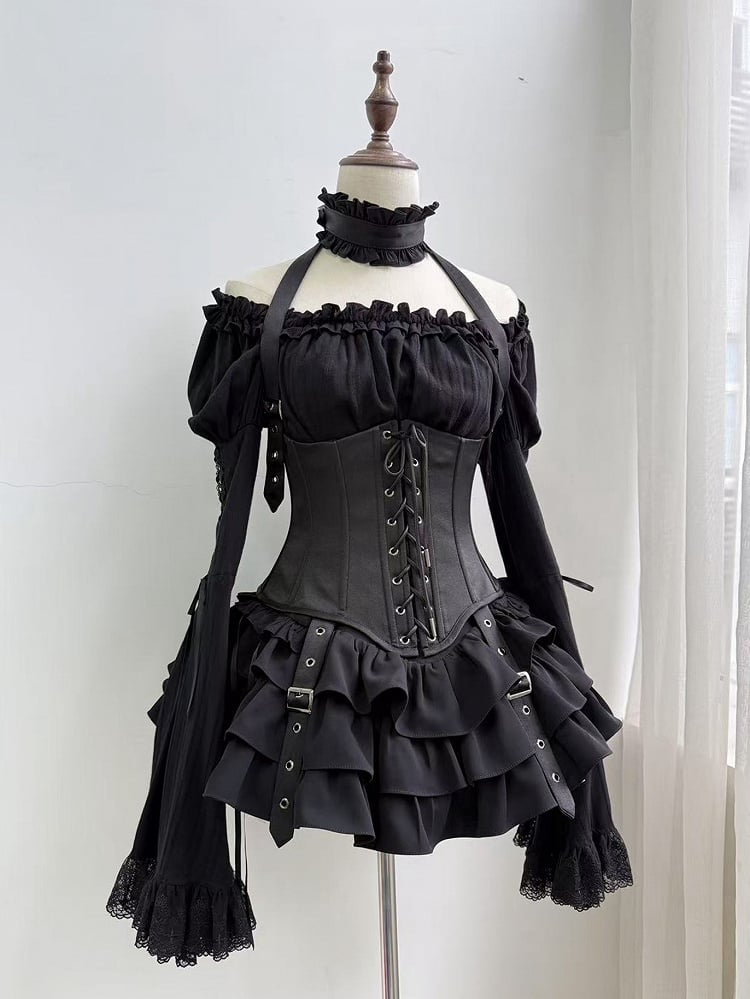 Gothic Layered Ruffled Skirt in Black - Moonveil Manuscript