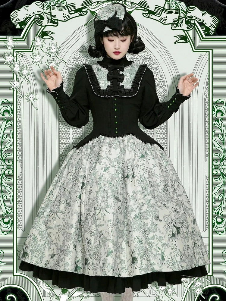 Lolita Animals One Long-Sleeve Piece Forest Print Green Elegant