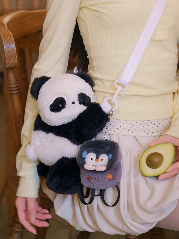Bag Backpack + Cute Apple/Penguin Keychain Backpack/Crossbody Panda Plush