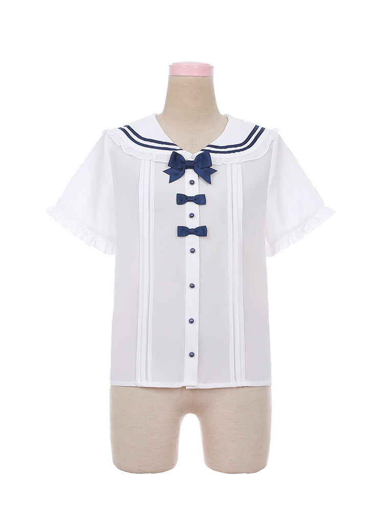 Puppy's Glory Sailor Collar Bowknot Details Blouse