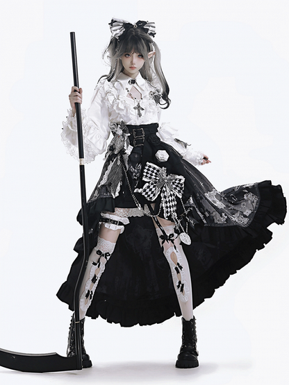 and White Big Black Applique Bow Striped Pattern Bunny Diamond +