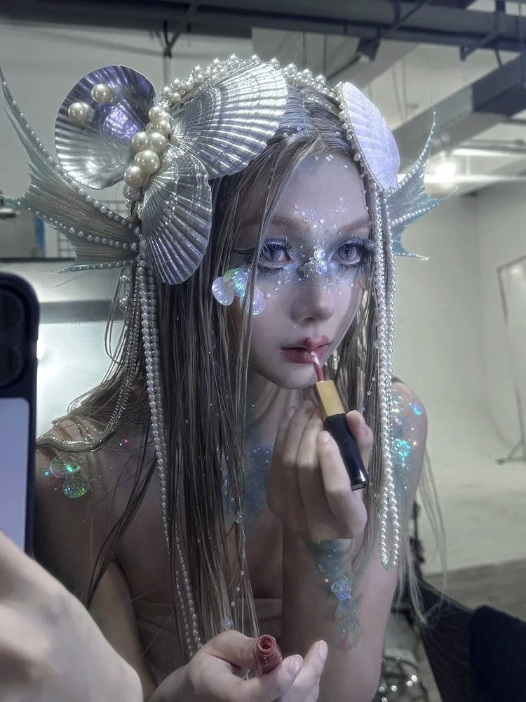 ゴスデザインのマーメイドシェルとセットのシービーズチェーンの妖​​精のヘッドピース