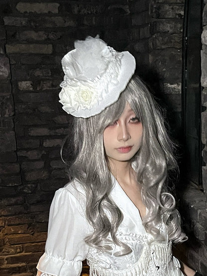 Floral Lace Black/White Gothic Mini Hat - Widow-maker