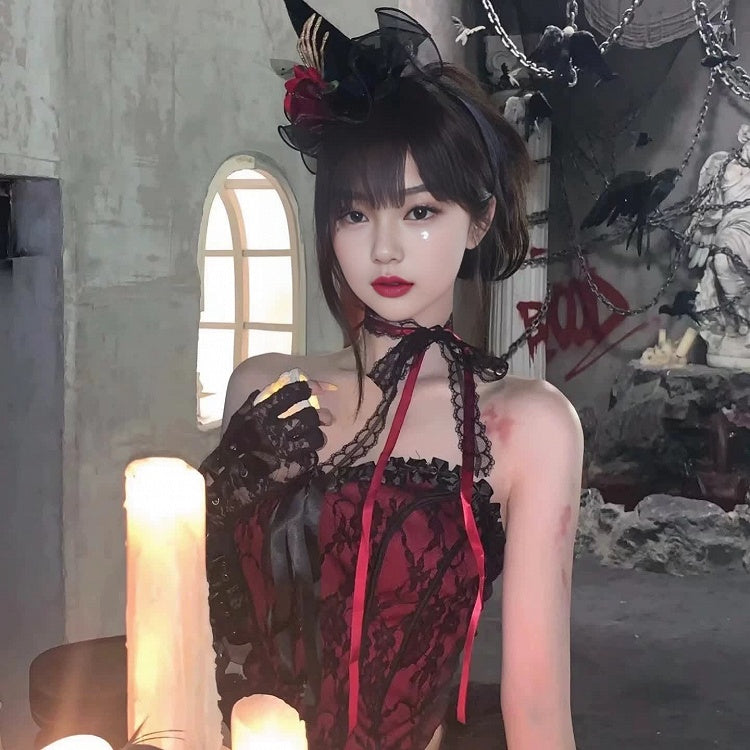 Choker Lace Bow Ribbon BlackRed